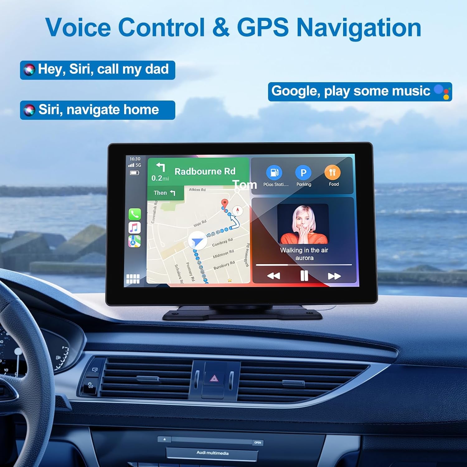 9 Inch Wireless Carplay Screen: Portable Car Stereo Compatible with Apple Carplay & Android Auto, Car Play Touch Screen with 4K Dash Cam/1080P Backup Camera/Gps Navigation/Bluetooth/Mirror Link