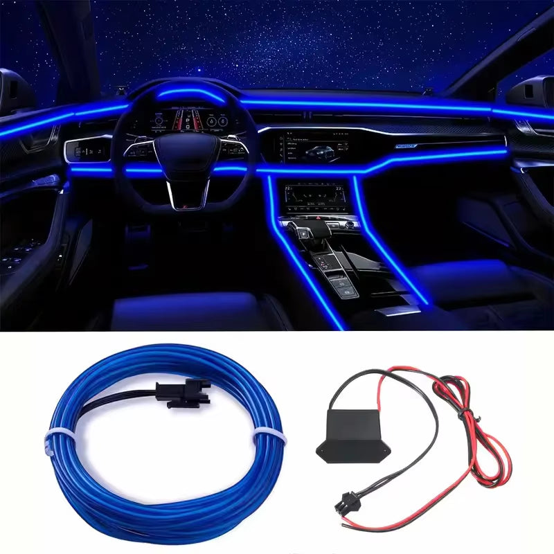 El Wire Blue Interior Car LED Strip Lights 1/3/5M Neon Wire DC12V for Automotive Car Interior Decor Sewing Edge Car LED Strip