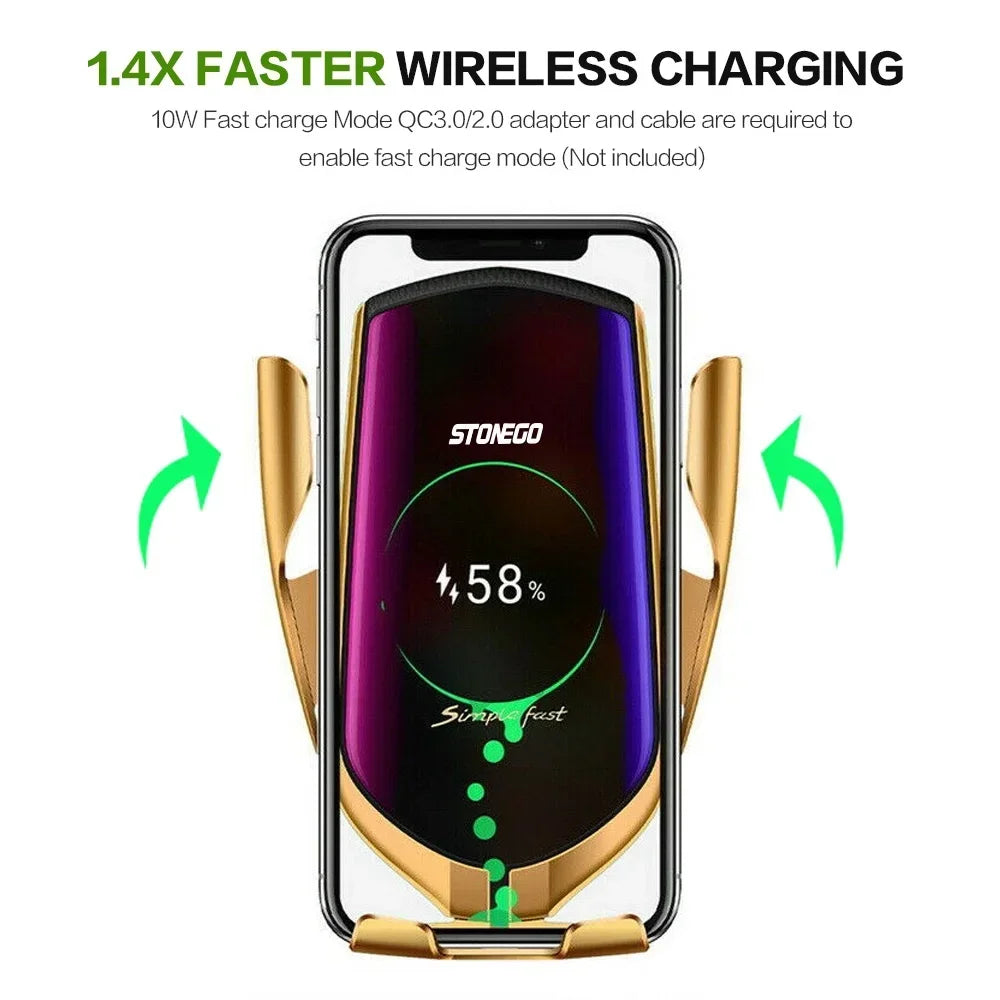 10W Qi Fast Wireless Car Phone Charger LED Indicator Smart Sensor Air Vent Mount Universal Smartphone Holder