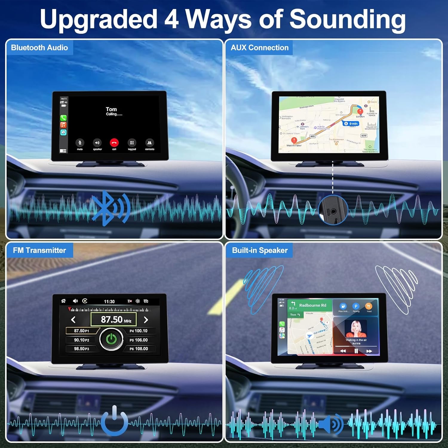 9 Inch Wireless Carplay Screen: Portable Car Stereo Compatible with Apple Carplay & Android Auto, Car Play Touch Screen with 4K Dash Cam/1080P Backup Camera/Gps Navigation/Bluetooth/Mirror Link