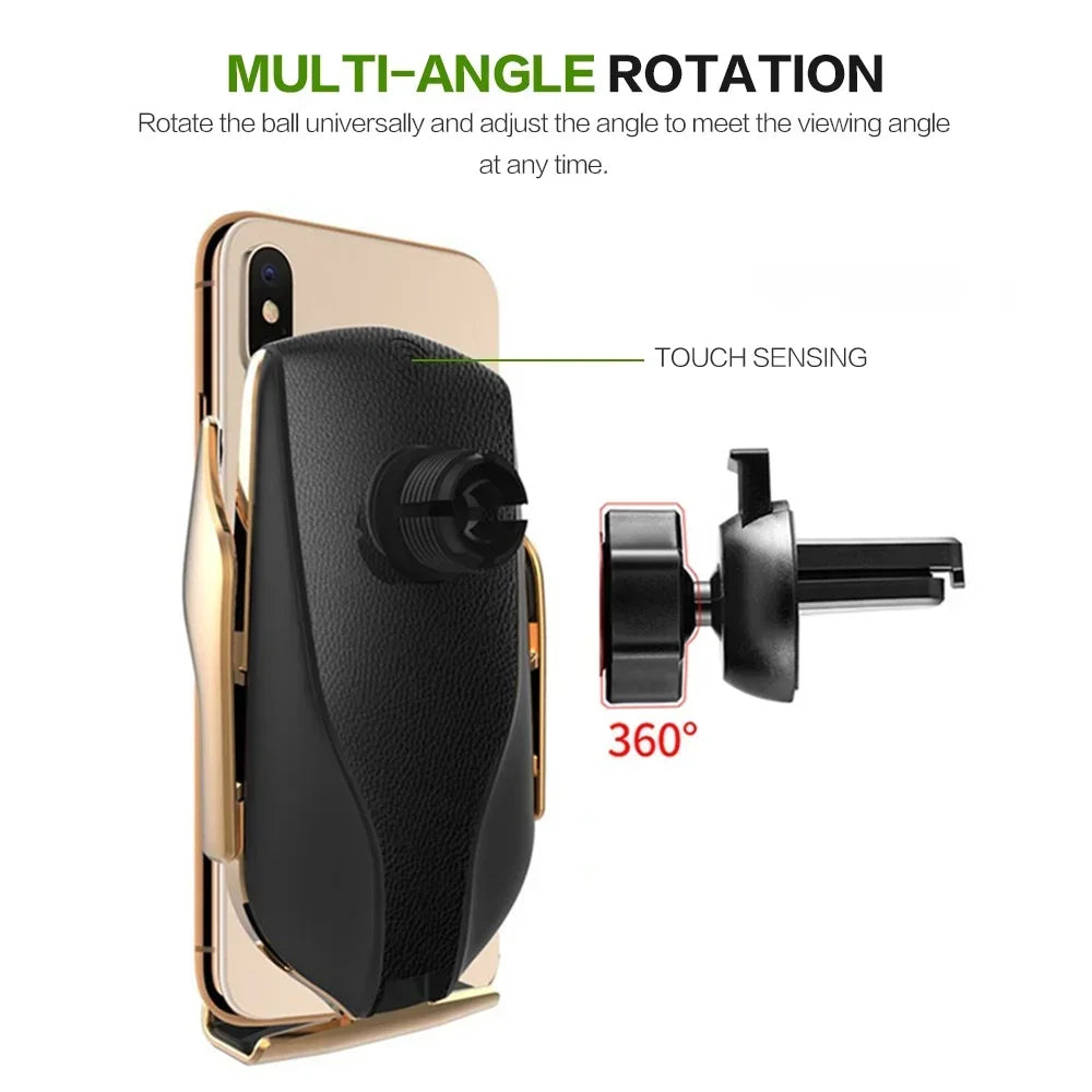 10W Qi Fast Wireless Car Phone Charger LED Indicator Smart Sensor Air Vent Mount Universal Smartphone Holder