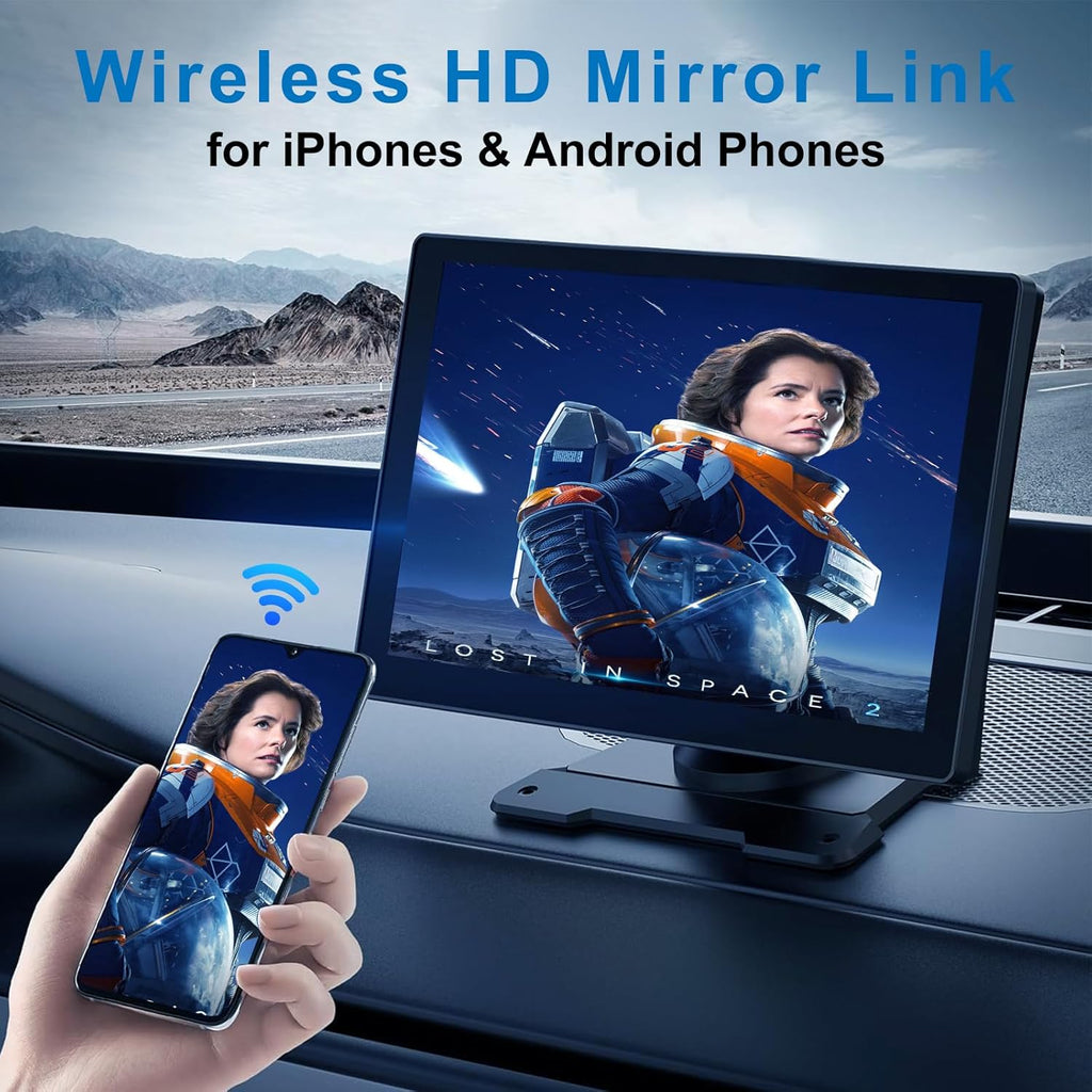 9 Inch Wireless Carplay Screen: Portable Car Stereo Compatible with Apple Carplay & Android Auto, Car Play Touch Screen with 4K Dash Cam/1080P Backup Camera/Gps Navigation/Bluetooth/Mirror Link
