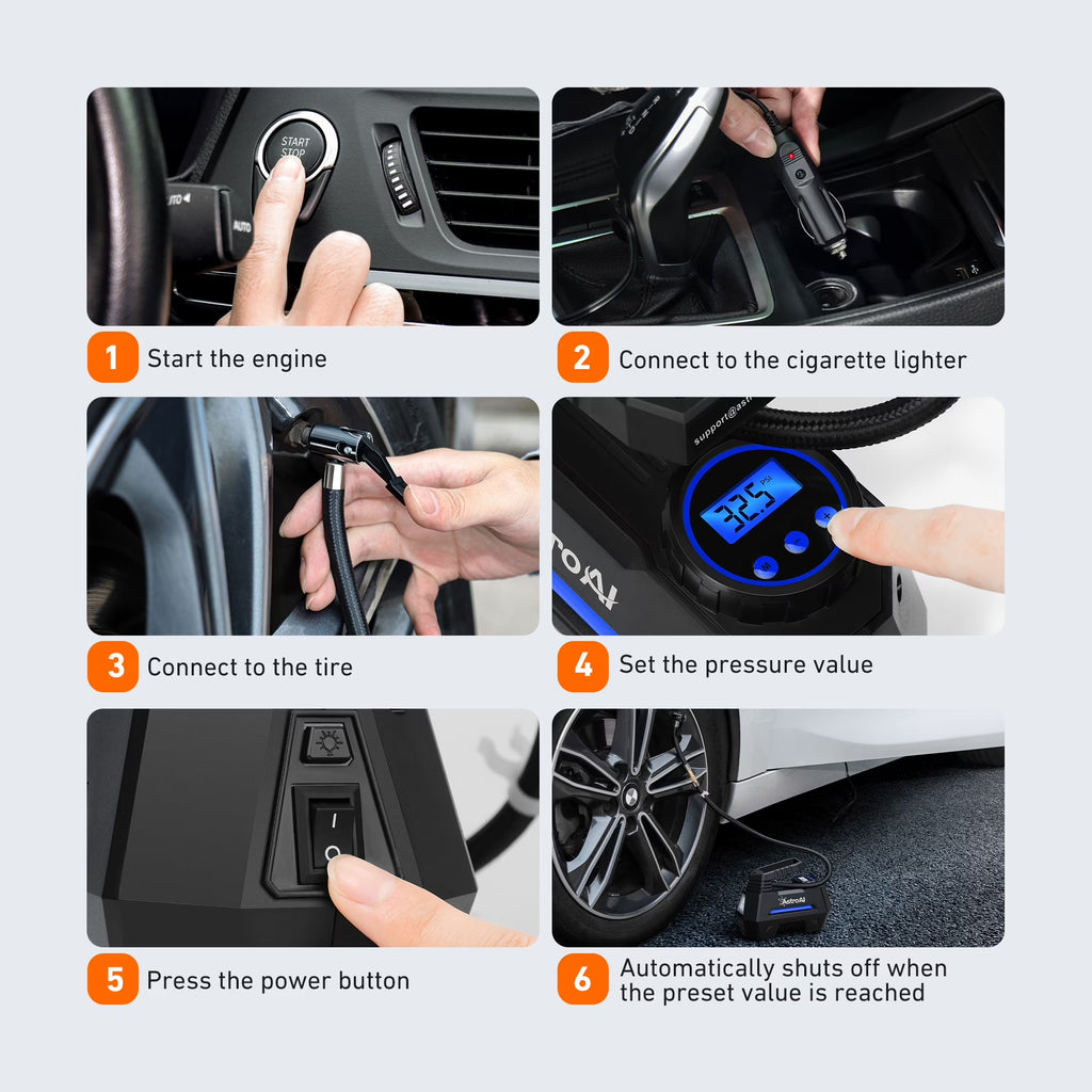 Car Tire Inflator 100 PSI, Electric Tire Compressor, Inflatables Air Car Pump