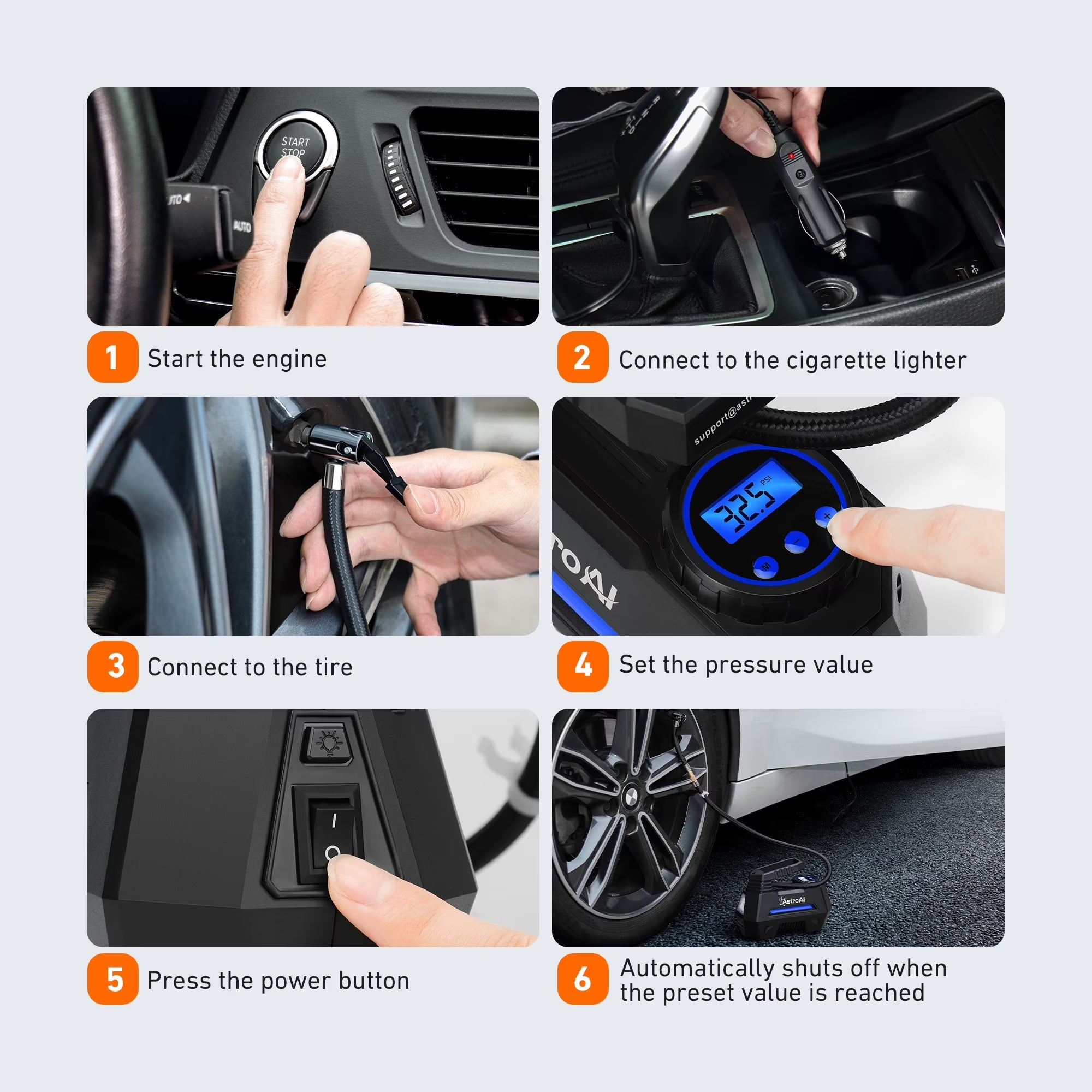 Car Tire Inflator 100 PSI, Electric Tire Compressor, Inflatables Air Car Pump