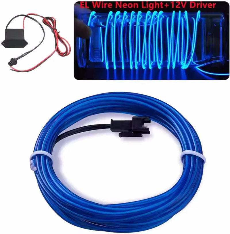 El Wire Blue Interior Car LED Strip Lights 1/3/5M Neon Wire DC12V for Automotive Car Interior Decor Sewing Edge Car LED Strip
