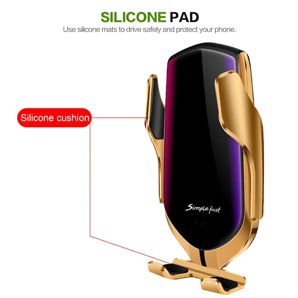 10W Qi Fast Wireless Car Phone Charger LED Indicator Smart Sensor Air Vent Mount Universal Smartphone Holder